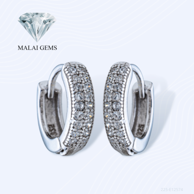 Malai Gems ต่างหูเพชร ต่างหูห่วง 12 mm เงินแท้ Silver 925 เพชรสวิส CZ เคลือบทองคำขาว รุ่น 225-E12574 แถมกล่อง