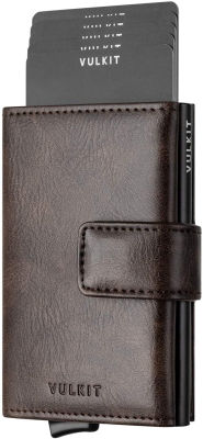 VULKIT Pop Up Wallet, Leather Automatic Credit Card Holder Wallet RFID Blocking Bifold Pocket Wallet with Banknote Slot for Women Men Espresso