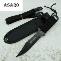 ASARO FX008-BLACK Fixed Blade knife มีดพกพา มีดเดินป่า มีดอเนกประสงค์ มีดใบตาย ยาว21CM แถมปลอกไนลอนอย่างหนาและที่รัดขา