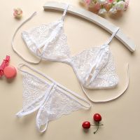 【LZ】┋  Conjunto de Lingerie Sexy de Três Pontos para Mulheres Fun Lace Underwear Virilha Aberta Sem Descolagem Trajes 2 pcs