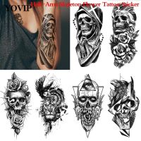 Black Large Flower Fake Tattoo Sticker Skull Tattoo Temporary Tattoos 3D Forearm Half Sleeve Temporary DIY Fake Tattoos Sticker