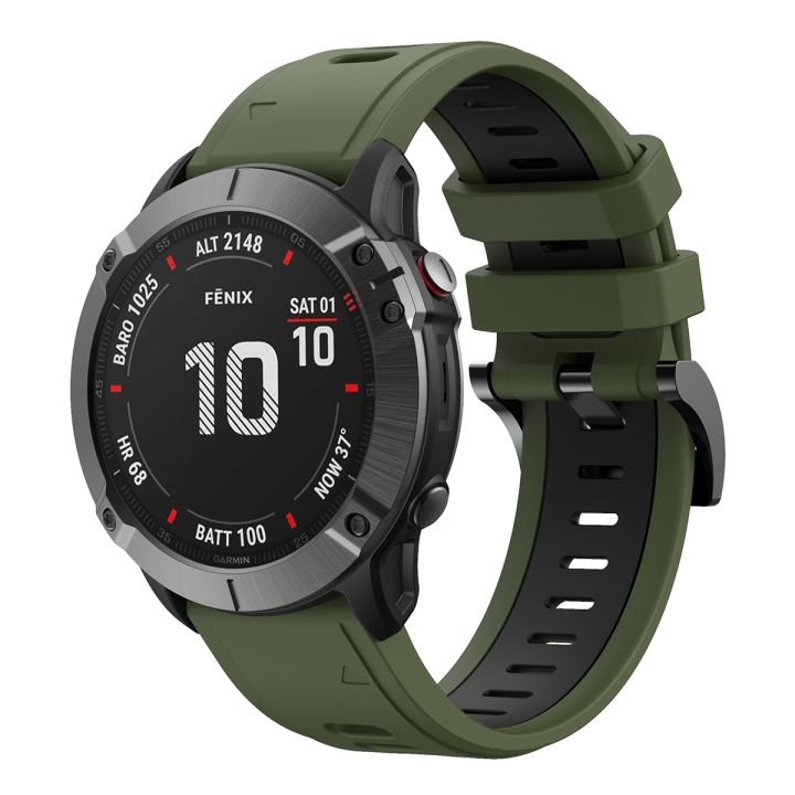 สำหรับ-garmin-fenix-6x-26มม-สายนาฬิกาข้อมือซิลิโคนกีฬาสองสี-สีเขียวทหาร-ดำ-ขายเอง