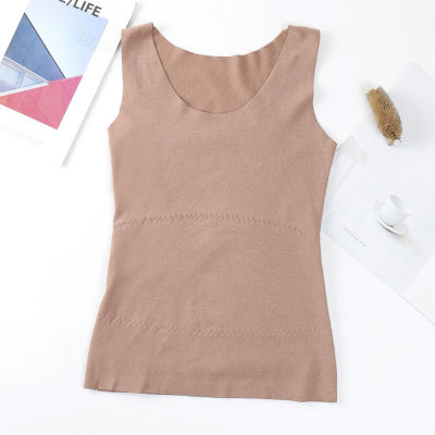 Autumn Winter Women Seamless Thermal Vest High Stretch Tank Top Plus Fleece Heating Warm Belly&amp;Back Soft Sleeveless Camisoles