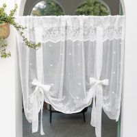 【CW】 Roman Curtains for Tie Up Floral Sheer Short Voile Lifable Drapes