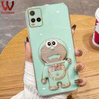 เคสที่วางโทรศัพท์โดราเอมอนลายการ์ตูน3D อิเล็กโทรเพลท์สำหรับ VIVO Y36 Y78 + Y21 Y21S Y33S Y21A Y91C Y21T Y33T Y35 Y16 Y02S Y22 Y91 Y93 Y95ปกป้องฝาครอบหลังซิลิโคนนิ่มชุบทอง