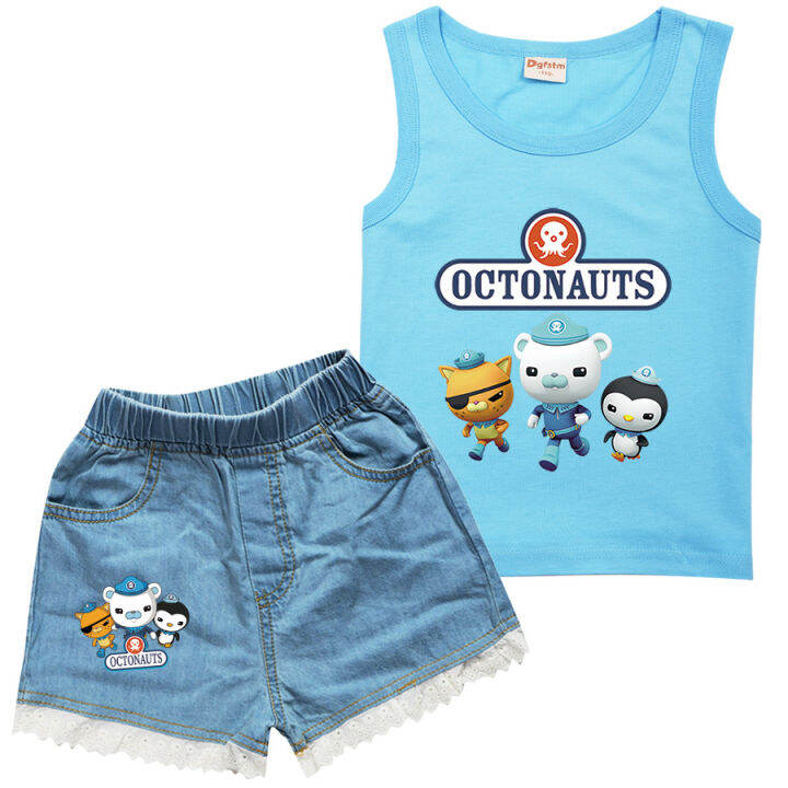 the-octonauts-สาวถังกางเกงขาสั้นผ้ายีนส์ชุดผ้าฝ้ายแขนกุดการ์ตูนเสื้อยืดลูกไม้กางเกง2ชิ้นชุดฤดูร้อนเด็กเสื้อผ้าสูท8776