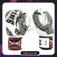 Twins Fancy gloves FBGV-49 white-Black Dragon  10,12,14,16,oz. Muay Thai genuine leather ทวินส์ สเปเชี่ยล นวมชกมวย ขาว-มังกรดำ หนังแท้ 100%