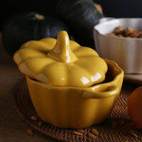 Ceramic Pumpkin Bowls with Lid Home Kitchen Decor Creative Handle Salad Fruit Soup Microwave Oven Exquisite Decorative Tableware