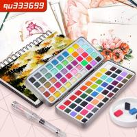 QU333699พร้อมปากกาพู่กันน้ำชุดสีน้ำกล่องโลหะ50/72/90/100สีภาพวาดทึบแบบพกพาสีน้ำชุดสีโรงเรียน