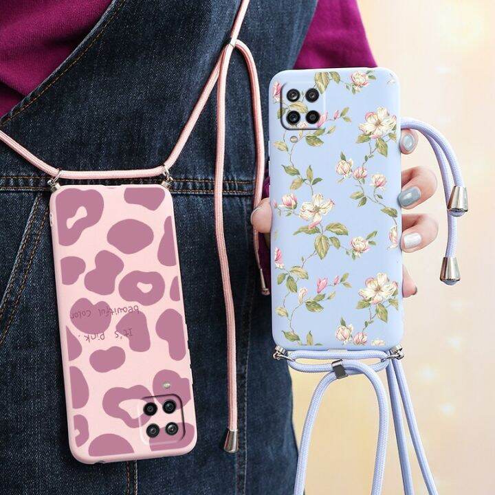 สำหรับ-samsung-galaxy-a12-6-5-funda-สายคล้องคอเชือกเส้นเล็กฝาครอบเคสโทรศัพท์ภาพดอกไม้สำหรับ-samsung-12-m12-f12-moblie-กระเป๋ากันชน-carterfa