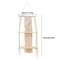 ชั้นลอยติดผนัง Macrame 2ชั้นพรมพู่ถักมือสีขาวขนาดใหญ่ทำด้วยมือของตกแต่งบ้านปีใหม่สาน