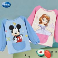 Disney Mickey Mouse Apron Princess Sophia Kids Smock Waterproof Painting Clothes Baby Apron Eating Bib Long Sleeve Cotton Blouse Aprons