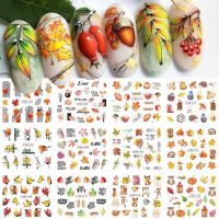 12 Designs Autumn Leaves Water Stickers Nails Gold Fall Decals Cartoon Sliders Foil Nails Decoration Manicure LABN2365-2376