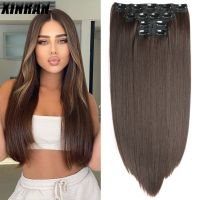 Synthetic Long Straight Hair Extensions Clip In Hairpiece 4Pcs/Set Natural Black Dark Brown Heat Resistant Fiber Thick Hairpiece