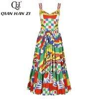 【HOT】❄ QHZ Designer Fashion Spaghetti print back Elastic Indie Vacation long