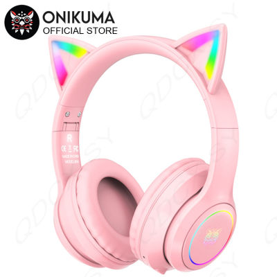 Bluetooth 5.0 Gaming Headset RGB Cat Ear Wireless Headphones with Microphone &amp; RGB LED Light