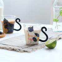 [High-End ถ้วย] Creative Cat แก้วกาแฟแก้วน่ารักชาน้ำผลไม้แก้วน้ำถ้วย Handle Home Kitchen Office Drinkware Tumbler ของขวัญ250M
