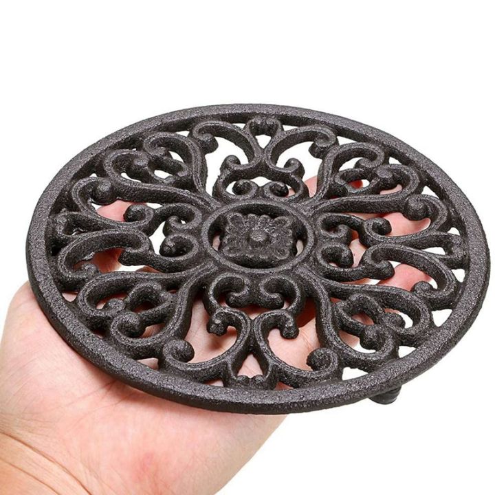 2x-round-cast-iron-trivet-6-7inch-iron-heat-insulation-trivet-non-slip-potholders-for-kitchen-dining-table-decor