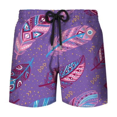Casual 3D Feathers Printed Beach Shorts Pants Summer Hawaii Vacation Swimsuit Mens Surf Board Shorts Kids Ice Shorts Swim Trunks