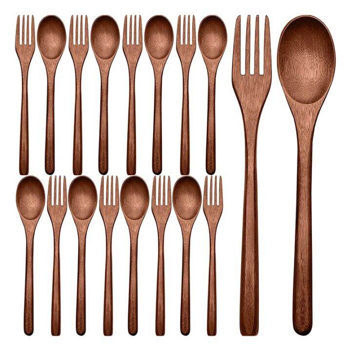 16Pcs Wooden Spoons Forks Set Including Wooden Spoons and Wooden Forks