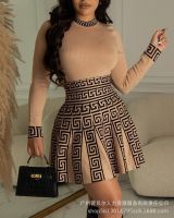 【HOT】❀►✁ Knitted Print Ruched Round Neck 2023 New Streetwear Dresses Waist Vestidos