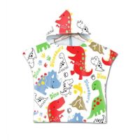 ❡✐♝ Cute Printed Dinosaur Beach Poncho Towel With Hooded Cloak Microfiber Ultra Absorbent Bath Towel For Kids Swim Pool Bathrobe