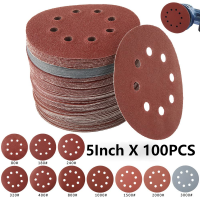 100Pcs 5Inch 125mm Round Sandpaper Eight Hole Sanding Disk Set 80-3000 Hook &amp; Loop Abrasive Sander Paper Use For Polishing Tools