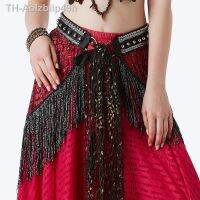 Aolzbiip49h TRIBAL FUSION Bellydance เสื้อผ้าเครื่องแต่งกายอุปกรณ์เสริม Fringe Wrap เข็มขัดผ้าพันคอสะโพก METALLIC Studs Belly เข็มขัด