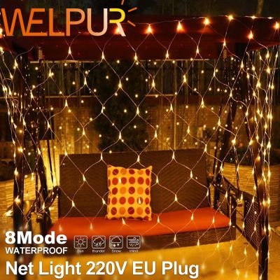 Net LED String Lights 8Modes 220V 1.5x1.5m 3X2M Festival Christmas Decoration New Year Wedding Party Waterproof Power Points  Switches Savers Power Po