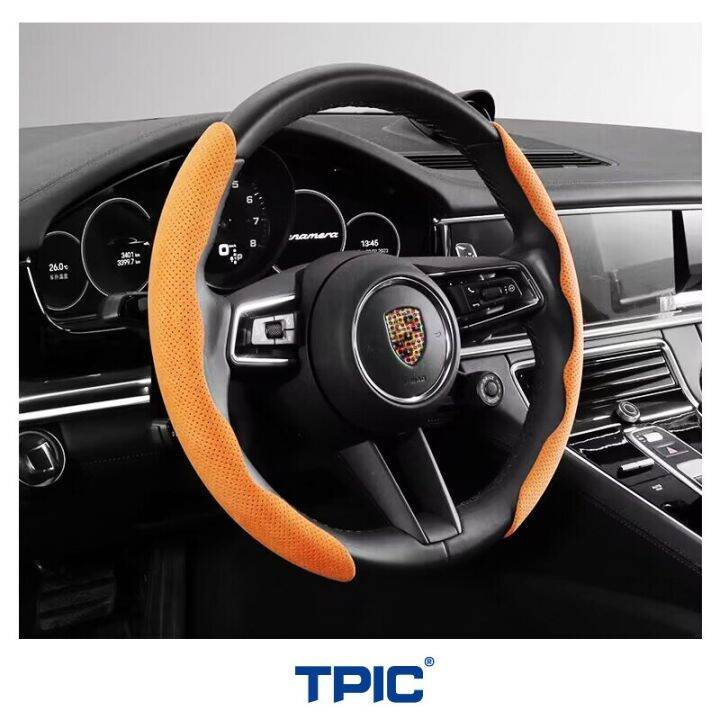 alcantara-สำหรับปอร์เช่คาเยนน์มาแคน911บอกซ์เตอร์718เคสพวงมาลัยรถยนต์กันลื่น38ซม-15นิ้วอุปกรณ์เสริม