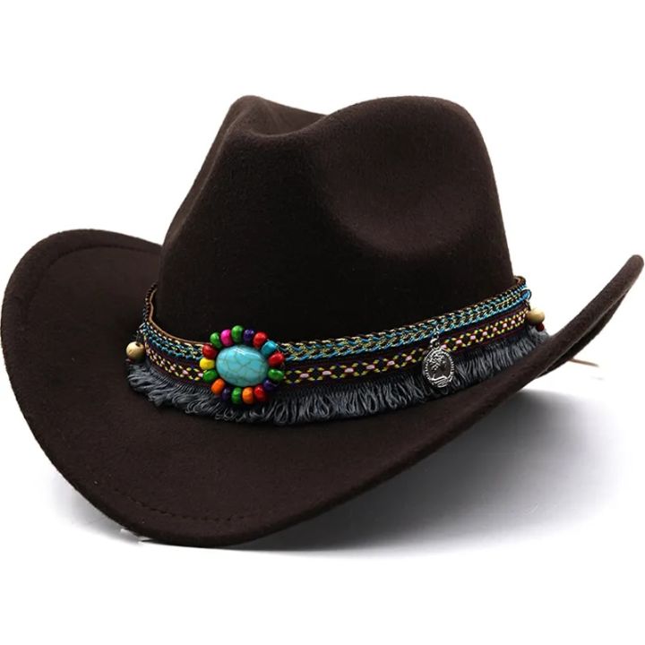 Wool Women's Men's Western Cowboy Hat For Gentleman Lady Jazz Cowgirl ...