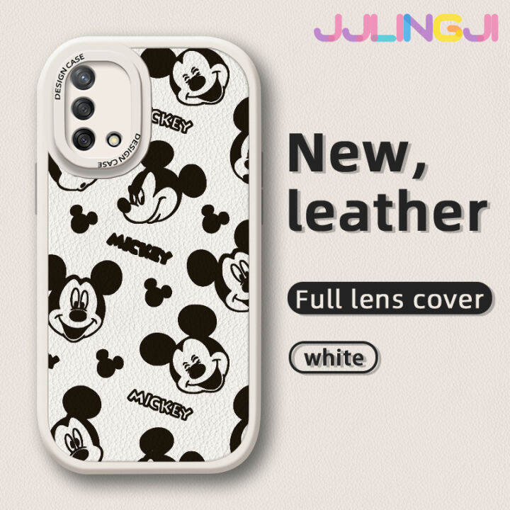 jjlingji-เคสสำหรับ-oppo-a74-4g-a95-4g-f19s-f19-reno-6-lite-กระแสแฟชั่นลายมิกกี้เมาส์ใหม่โทรศัพท์ดีไซน์ด้านข้างหนังดีไซน์ใหม่ฝาครอบ-lensa-kontak-กล้องบางป้องกันเคสกันกระแทก