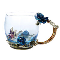 Enamel Coffee Tea Cup Mug 3D Rose Butterfly Glass Cups Wedding Gift JAN88