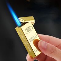 ☈♗♦ Gold Brick Butane Gas Lighter Direct Impact Gold Bar Windproof Lighter Cigarette Accessories