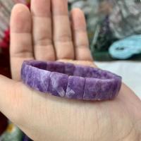 พลอย Lepidolite สีม่วงสร้อยข้อมืออัญมณีกำไลประดับอัญมณีธรรมชาติสำหรับผู้หญิง