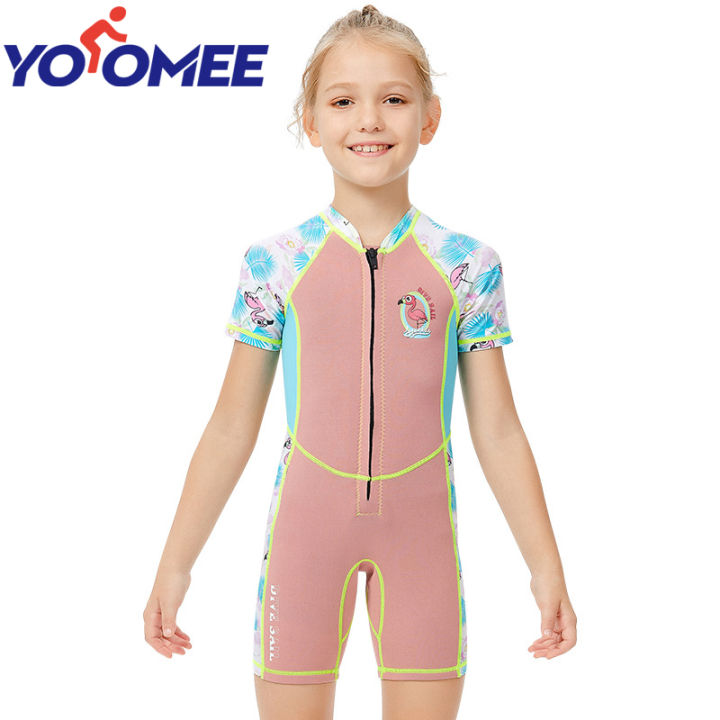 Girls Boys Diving Suit Swimsuit Short Sleeve One Piece Swimming