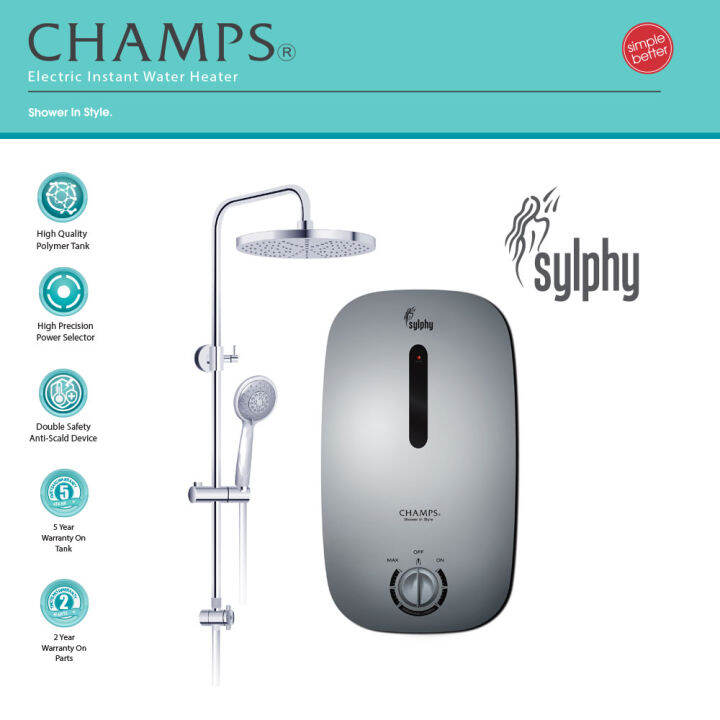 Champs Sylphy Instant Water Heater with Rain Shower Set | Lazada Singapore