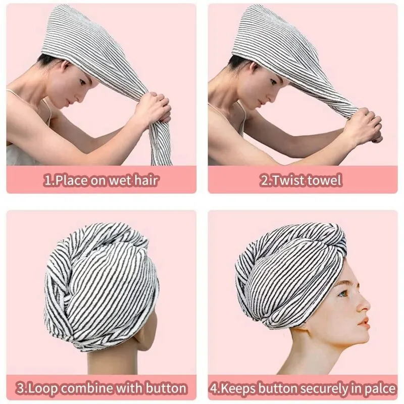 4 Pack Microfiber Hair Towel Wrap For Women Super Absorbent Hair Drying  Towels With Button Quick Dry Hair Turban 