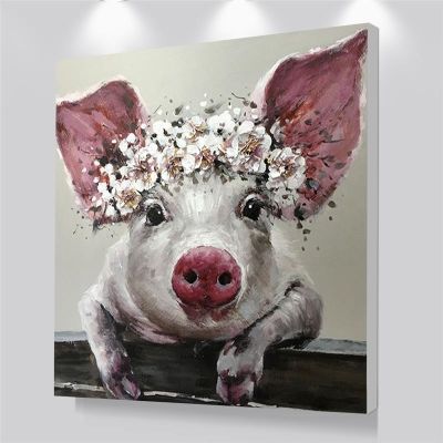 Cute Pig Animal Oil Canvas Painting Modern Posters and Prints Wall Art Nordic Picture for Living Room Home Decoration Cuadros