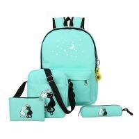 4pcs Lovely Cute Cat Printed Uni Canvas Backpack Preppy Chic School Bag