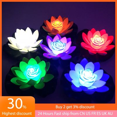 LED Waterproof Floating Lotus Light Battery Operated Artificial Lily Flower Night Lamp Pond Pool Garden Fish Tank Water Decor Night Lights