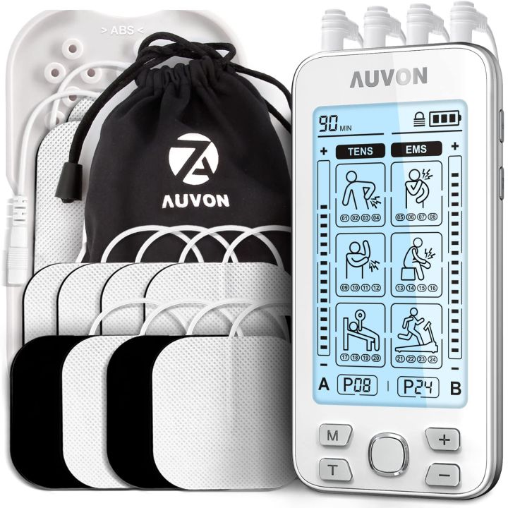 AUVON TENS Unit Dual Channel EMS Muscle Stimulator for Pain Relief,  Rechargeable Tens Machine with 2X Battery Life