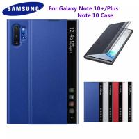 Samsung เคสเคสแบบพับปิดได้สมาร์ทวิวกระจกแนวตั้งของแท้สำหรับ Samsung GALAXY Note 10 N970 N970F NOTE10 + บวกเคส N975F N9750