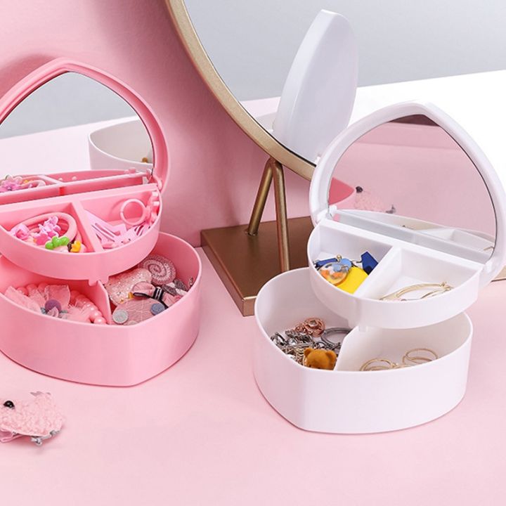pink-makeup-organizer-with-mirror-for-girl-heart-shape-cosmetic-jewelry-organizer-cute-plastic-box-make-up-storage-containers