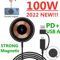 100W แท่นขาตั้งเครื่องชาร์จแบตเตอรี่ไร้สายแม่เหล็กสำหรับ Macsafe IPhone 14 13 12 Pro Max การเหนี่ยวนำพัดลมพกพาสถานีแท่นชาร์จ Qi Fast