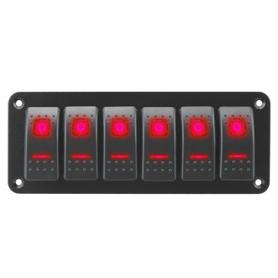 สีแดงชิ้นส่วนภายในคู่สวิตช์ไฟ12/24โวลต์6แก๊งบนปิดสวิตช์โยกแผงสำหรับทะเลเรือคาราวานRV LEDแผงสวิทช์สลับกันน้ำ