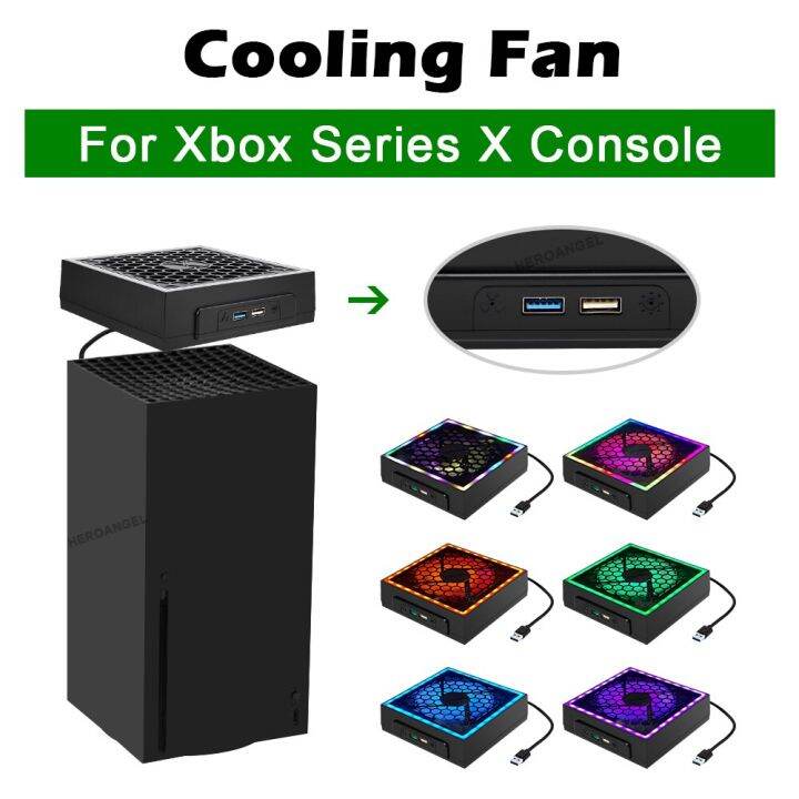 For Xbox Series S RGB Cooling Fan Game Console Controller Side Fan Vertical Stand USB Port Dual