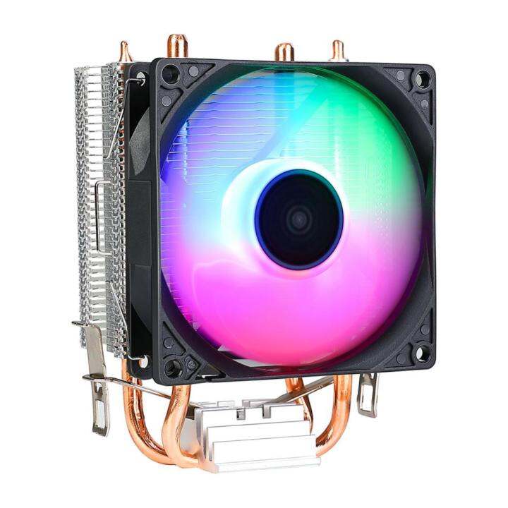 rgb-หม้อน้ำหล่อเย็น-cpu-2ท่อความร้อนซีพียูเย็น9เซนติเมตรพัดลมไฮดรอลิกแบริ่งไฟสีสันสดใสปิดเสียงอุปกรณ์คอมพิวเตอร์สำหรับ-intel-amd