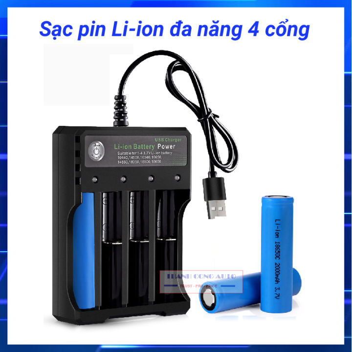 Sạc pin USB Charger Li-ion  V đa năng 4 khe cắm pin- Tự động ngắt khi  pin đầy 