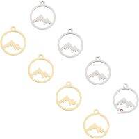 12pcs Mountain Charms in Golden and Stainless Steel Color Hypoallergenic Hollow Charm Stainless Steel Pendant for DIY Jewelry Making 1.5mm Hole 17mm